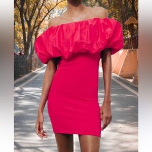 Zara Pink Ruffled Off-Shoulder Mini Dress